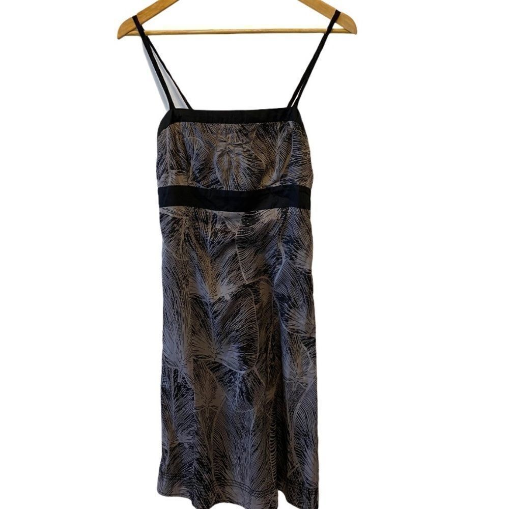 Y2K Abstract Leaf Print Midi Slip Dress Black Brown Spaghetti Strap 90s - Picture 2 of 9